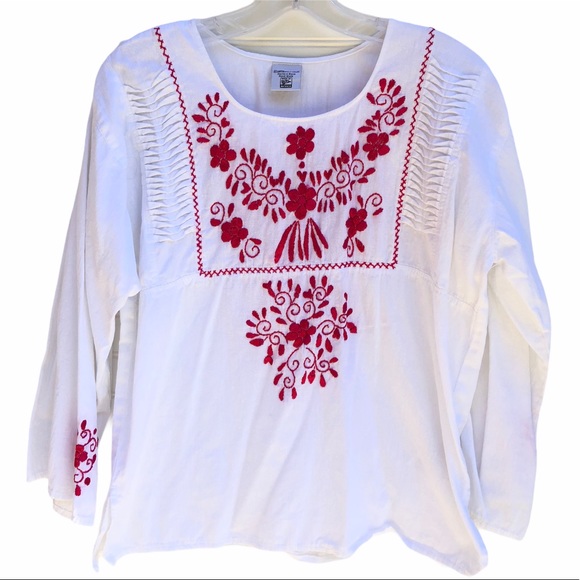MEXICANA Tops - Made in Mexico Embroidered Top Pink White